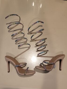 Spiral Wrap Stiletto Sandals in Multi-Color Glitter